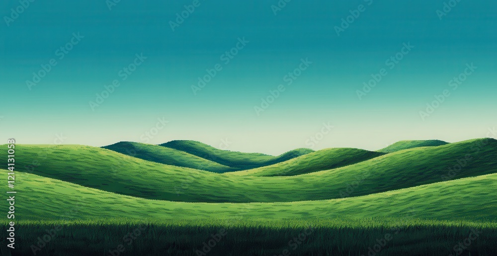 Fototapeta premium Serene Green Hills Under Blue Sky with Soft Textures and Peaceful Atmosphere
