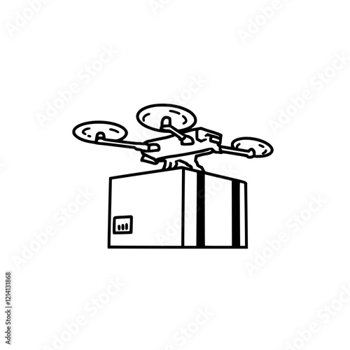 Vector illustration of a drone carrying a delivery package, symbolizing futuristic logistics, e-commerce, and efficient delivery systems