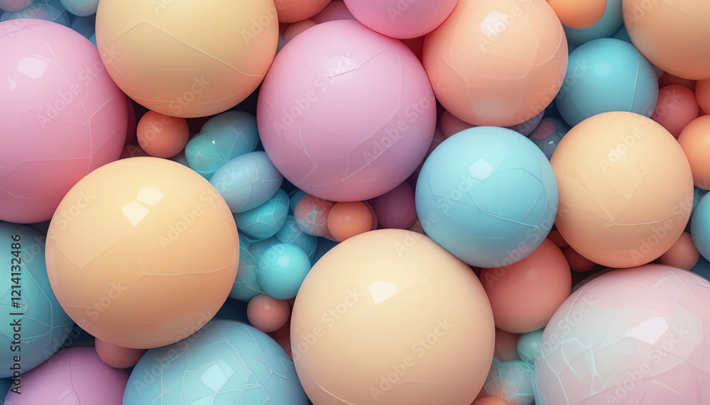 A vibrant collection of pastel-colored balls in shades of pink, blue, and peach is arranged chaotically on a smooth surface, creating a cheerful and playful atmosphere A vibrant collection of pastel-colored balls in shades of pink, blue, and peach is arranged chaotically on a smooth surface, creating a cheerful and playful atmosphere