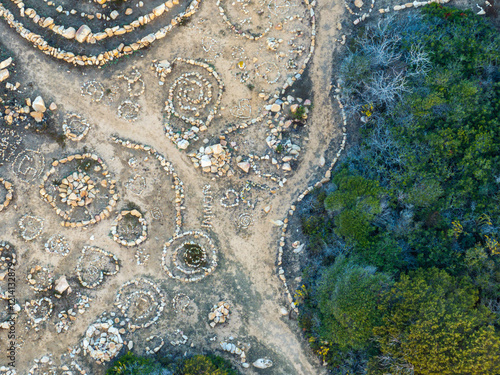 Wallpaper Mural Aerial view of human made stone circle patterns of land art in coastal area in Sardinia. Torontodigital.ca