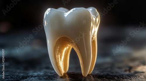 realistic cross-section model of a healthy white tooth with a soft material texture on a black background