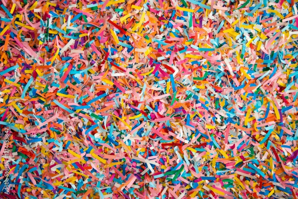 Colorful paper strips are scattered, filling the frame. Colorful paper strips are scattered, filling the frame.