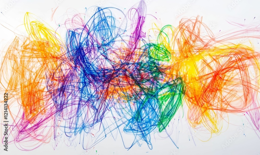 Colorful, layered, scribbled lines against a plain background. Colorful, layered, scribbled lines against a plain background.