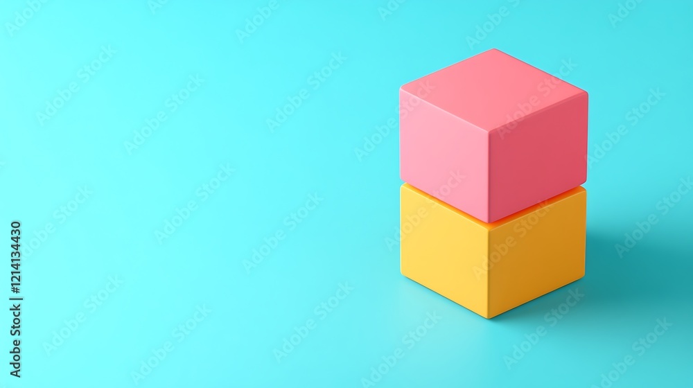 Obraz premium Bright Pink and Yellow Building Blocks Stacked on a Vibrant Blue Background for Creative Play and Learning