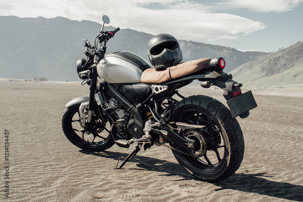 Motorbike in sand sea or desert. Adventure and travel for extreme sports challenge. Off road Motorbike in sand sea or desert. Adventure and travel for extreme sports challenge. Off road