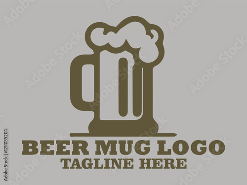 Stylish beer mug with foam image of a glass of beer hand holding beer glass and beer cup Beer mug vector illustration, beer glass logo, bar and restaurant