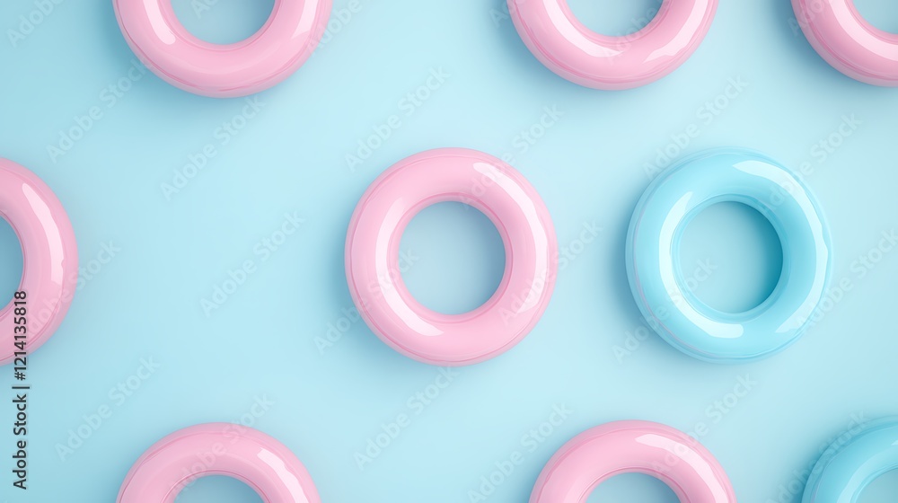 Colorful Abstract Background with Pink and Blue Round Shapes on a Light Blue Surface Colorful Abstract Background with Pink and Blue Round Shapes on a Light Blue Surface