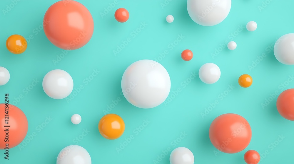 Colorful Abstract Composition of Floating Spheres on a Turquoise Background for Vibrant Designs and Media Colorful Abstract Composition of Floating Spheres on a Turquoise Background for Vibrant Designs and Media