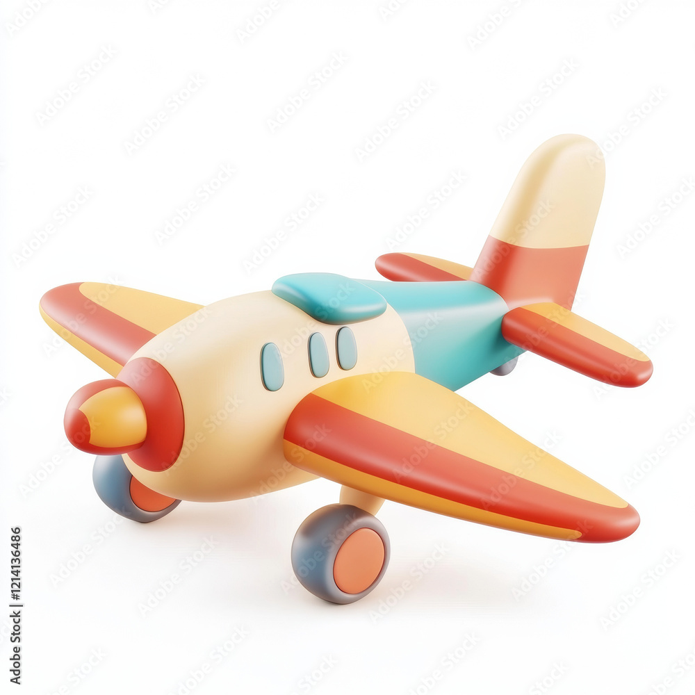 Fototapeta premium Colorful cartoon airplane toy on white background
