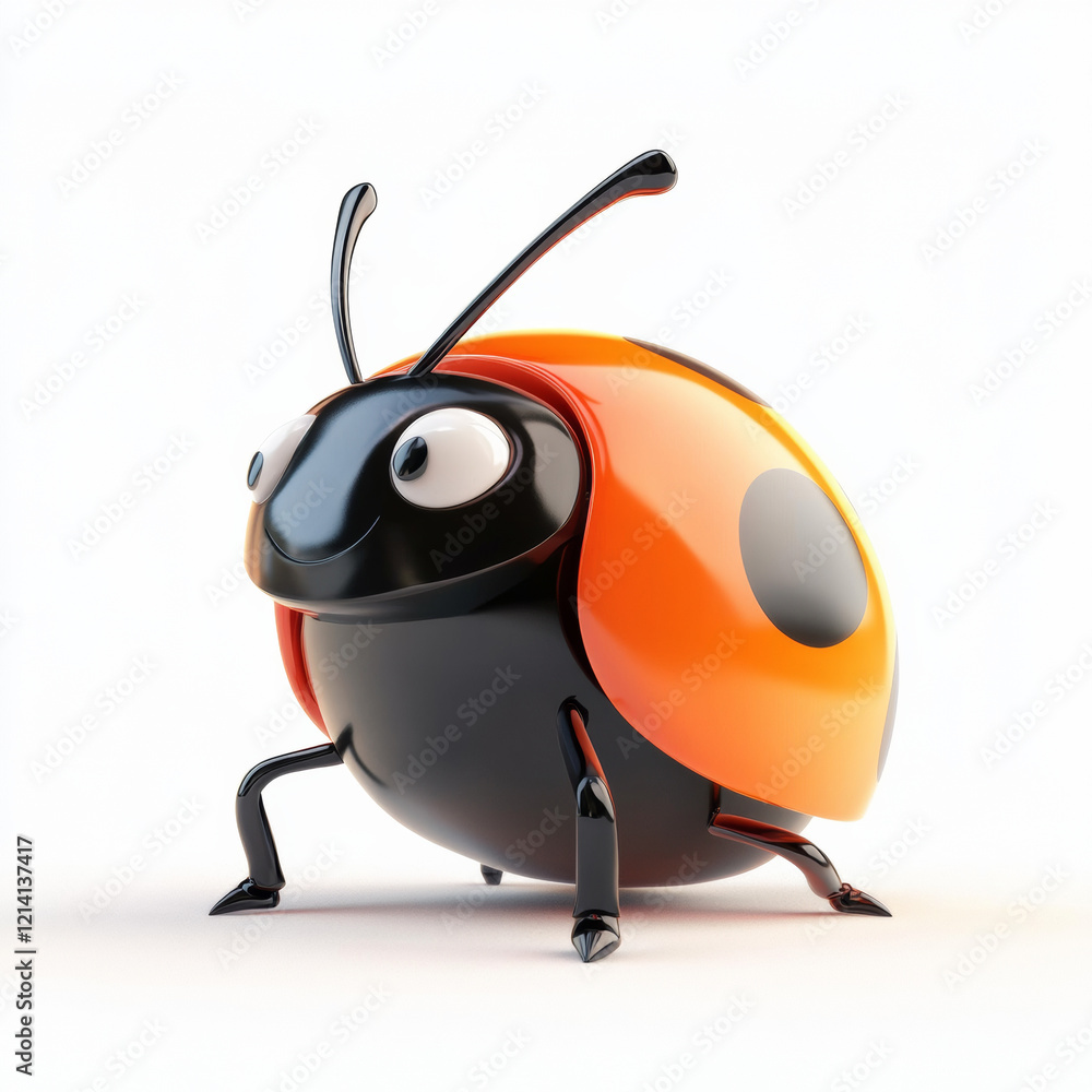 Cute 3D cartoon ladybug with big eyes on white Cute 3D cartoon ladybug with big eyes on white