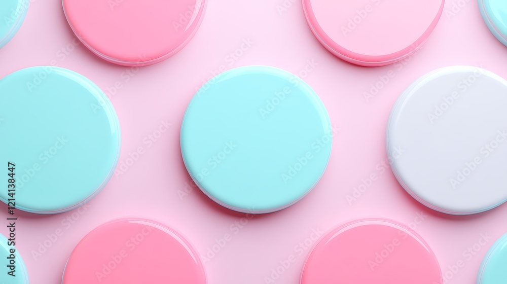 Colorful Circular Discs on Soft Pink Background in Pastel Shades of Blue, Pink, and White for Creative Use Colorful Circular Discs on Soft Pink Background in Pastel Shades of Blue, Pink, and White for Creative Use