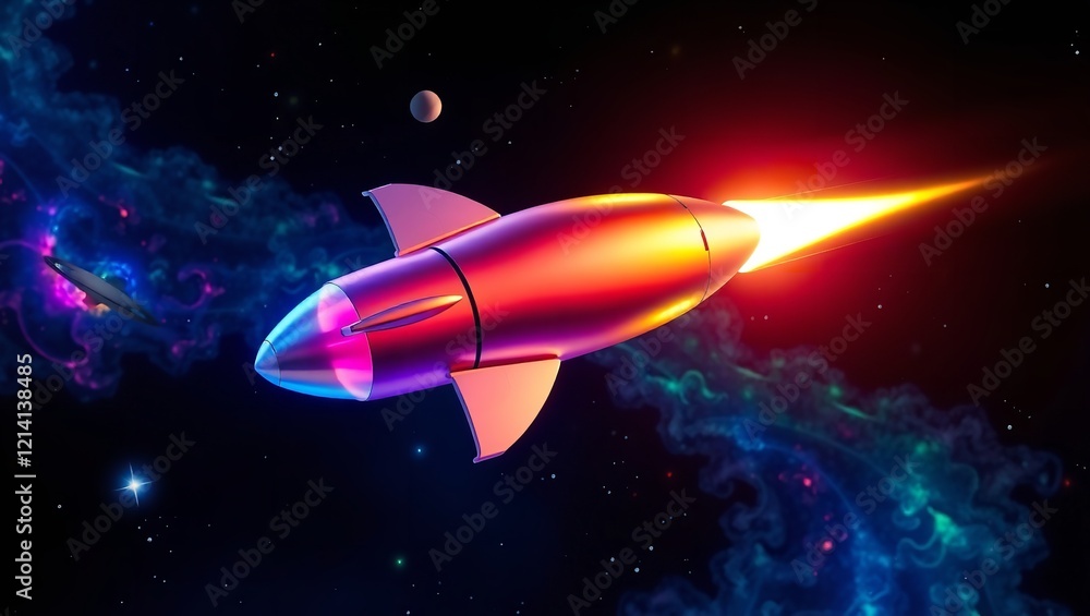 Vibrant 3D Illustration of a Futuristic Rocket Shooting into Space with Fiery Exhaust
Vibrant 3D Illustration of a Futuristic Rocket Shooting into Space with Fiery Exhaust