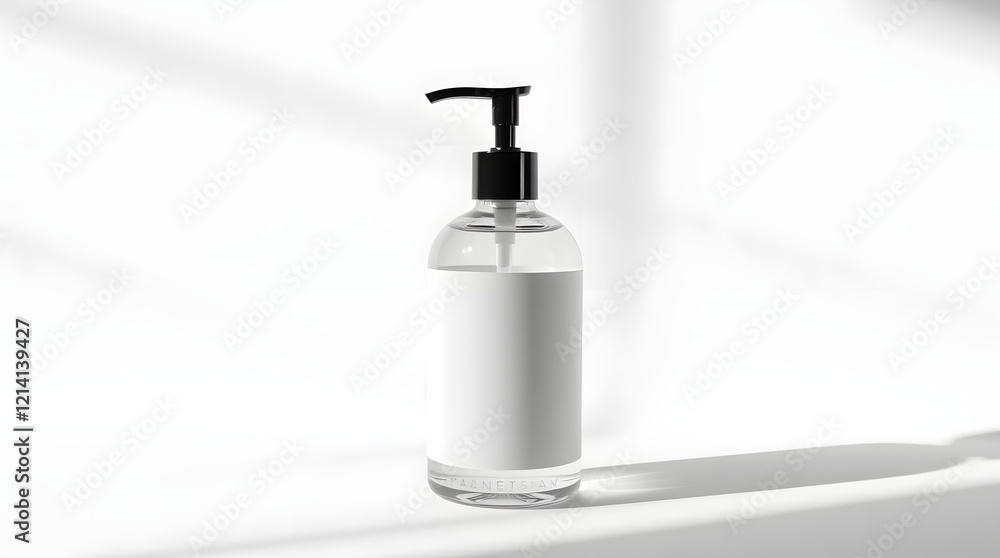 A high-contrast image of a minimalist black and white close-up of a luxury soap bottle, centered, upright, facing the viewer, blank etiquette, harsh shadow, strong, direct light, harsh shadows A high-contrast image of a minimalist black and white close-up of a luxury soap bottle, centered, upright, facing the viewer, blank etiquette, harsh shadow, strong, direct light, harsh shadows