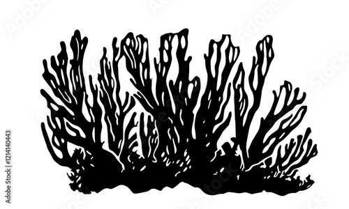 Linocut style coral vector element, background, pattern, texture.