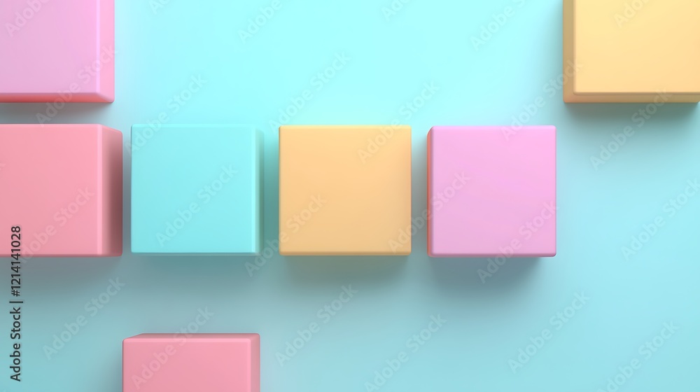 Colorful geometric blocks arranged in a playful and creative layout on a soft pastel background Colorful geometric blocks arranged in a playful and creative layout on a soft pastel background