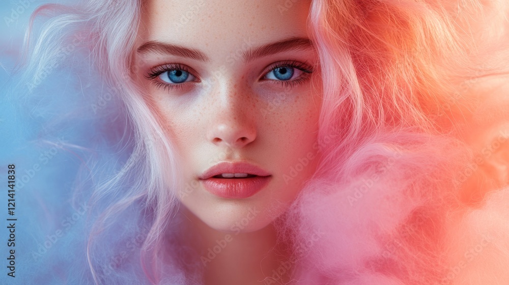 Dreamy portrait of a woman with soft pastel tones Dreamy portrait of a woman with soft pastel tones