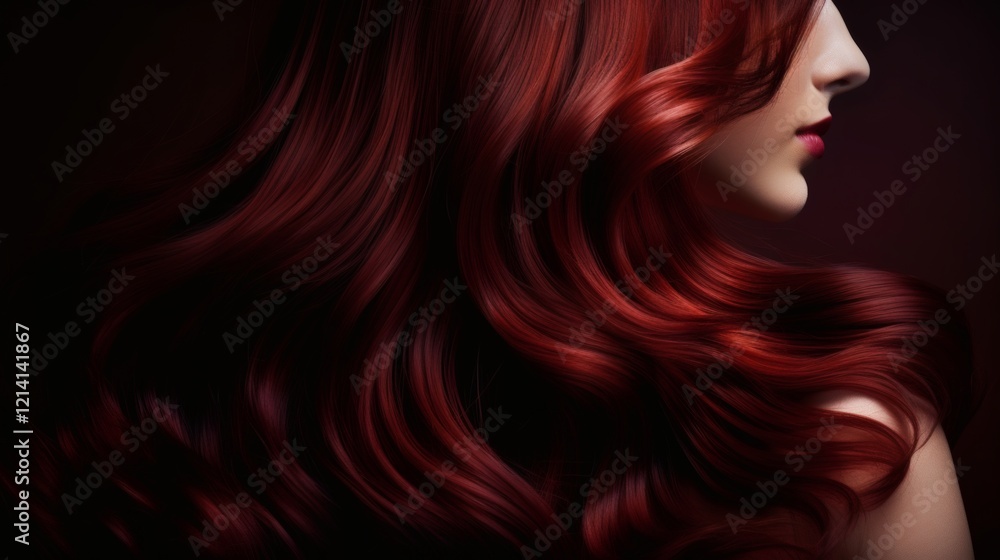 Luxurious red hair cascading elegantly in soft waves against a dark background Luxurious red hair cascading elegantly in soft waves against a dark background