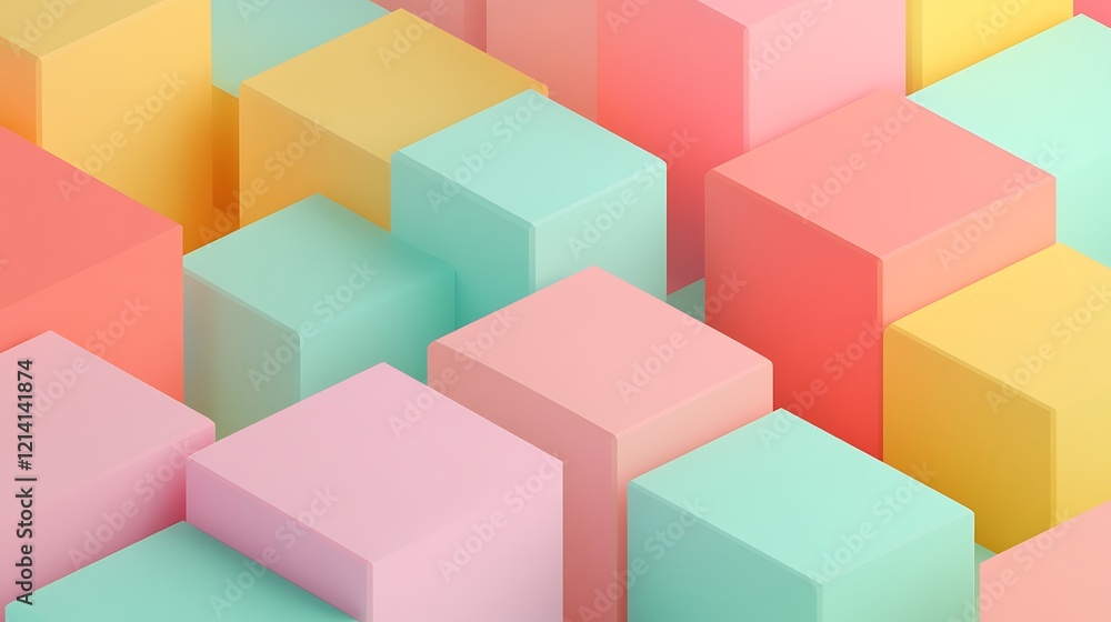 Colorful Geometric Cubes in Soft Pastel Shades on Modern Abstract Background Design Colorful Geometric Cubes in Soft Pastel Shades on Modern Abstract Background Design