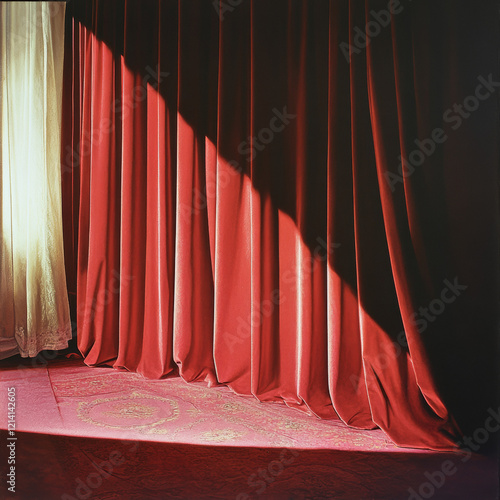 Theater stage red curtains Show Spotlight photo