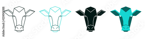 Polygonal cow head icon. Triangular low poly animal face. Black or color logo design for web or print. Minimalistic symbol. Modern polygon line sign. Geometric art. Editable vector stroke. 