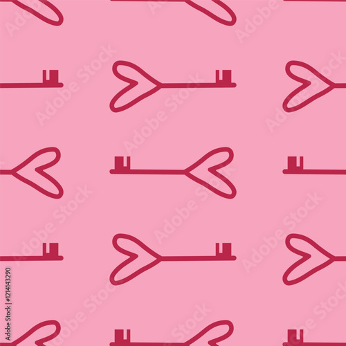 Seamless pattern with doodle heart shaped keys. Cute Saint Valentine's Day print.