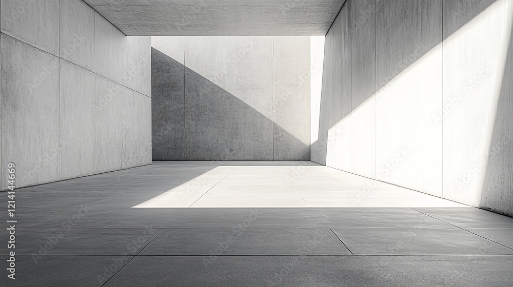 Modern architectural space with natural light casting geometric shadows in a minimal setting Modern architectural space with natural light casting geometric shadows in a minimal setting