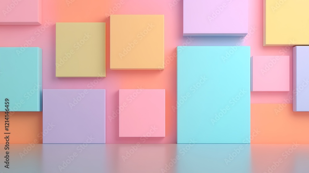 Colorful Geometric Shapes on a Soft Pastel Background with Subtle Reflections for a Modern Design Aesthetic Colorful Geometric Shapes on a Soft Pastel Background with Subtle Reflections for a Modern Design Aesthetic