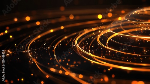 Golden swirling light, abstract background, energy, technology