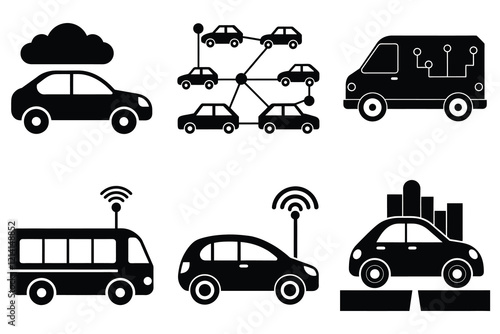 Set of electric autonomous vehicle silhouette vector bundles