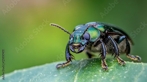 Wallpaper Mural Brilliant Metallic Green Beetle Macro on Leaf in Natural Environment : Generative AI Torontodigital.ca