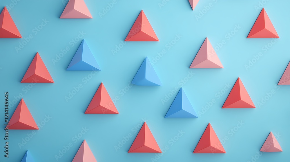 Colorful Geometric Triangles on a Soft Blue Background for Modern Art and Design Inspiration Colorful Geometric Triangles on a Soft Blue Background for Modern Art and Design Inspiration