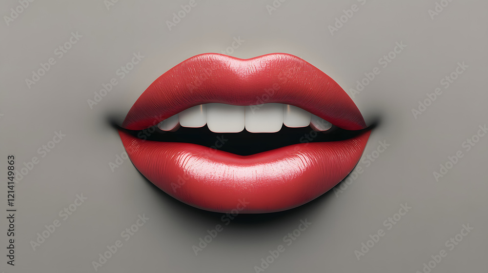 Obraz premium Realistic illustration of red lips with white teeth, red lips isolated