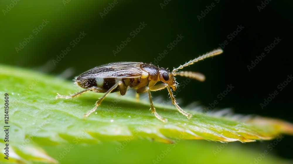 Macro Shot of Tiny Beetle on Leaf Highlighting Antennae Detail : Generative AI Macro Shot of Tiny Beetle on Leaf Highlighting Antennae Detail : Generative AI