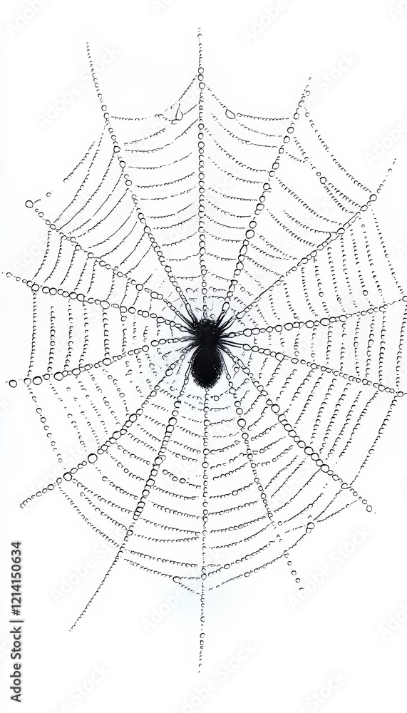 Obraz premium Black Spider in Geometric Pattern Cobweb. Intricate Weaving of Nature, Perfect for Halloween Design.