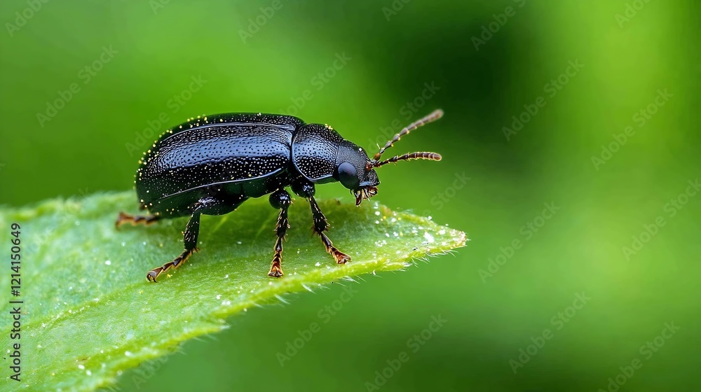 Macro Shot of Beetle on Leaf with Vibrant Green Background and Details : Generative AI Macro Shot of Beetle on Leaf with Vibrant Green Background and Details : Generative AI
