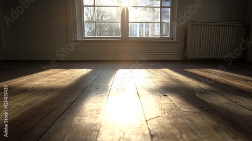 Sunlit Wooden Floor in a Quiet Room Creating a Warm and Serene Atmosphere   Generative AI