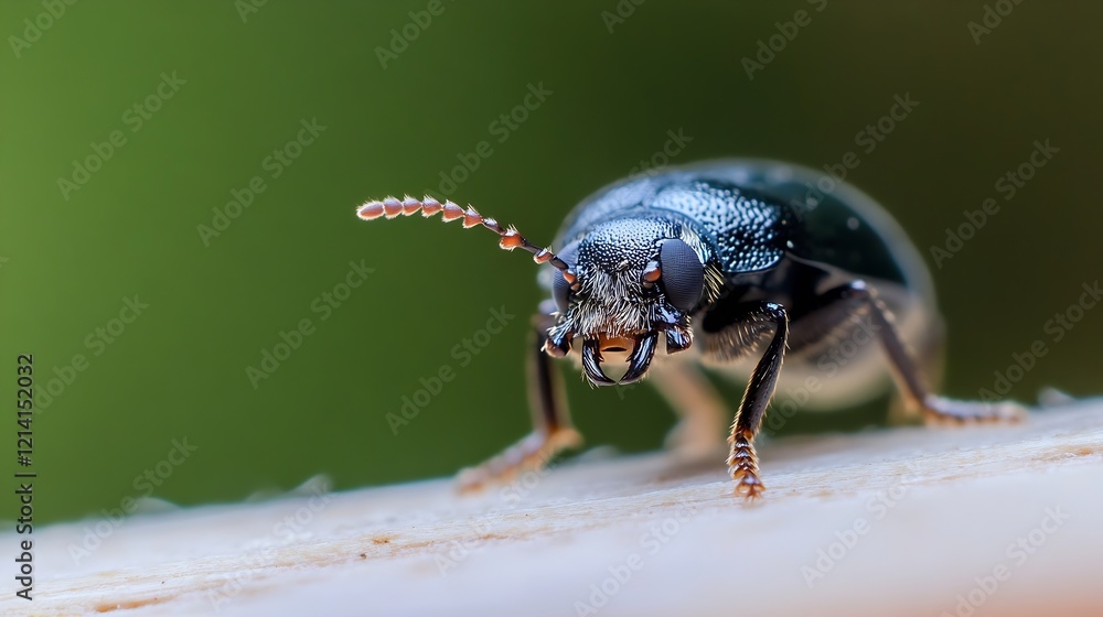 Closeup Macro Shot of Metallic Green Beetle on Wooden Surface with Blurred Background : Generative AI Closeup Macro Shot of Metallic Green Beetle on Wooden Surface with Blurred Background : Generative AI