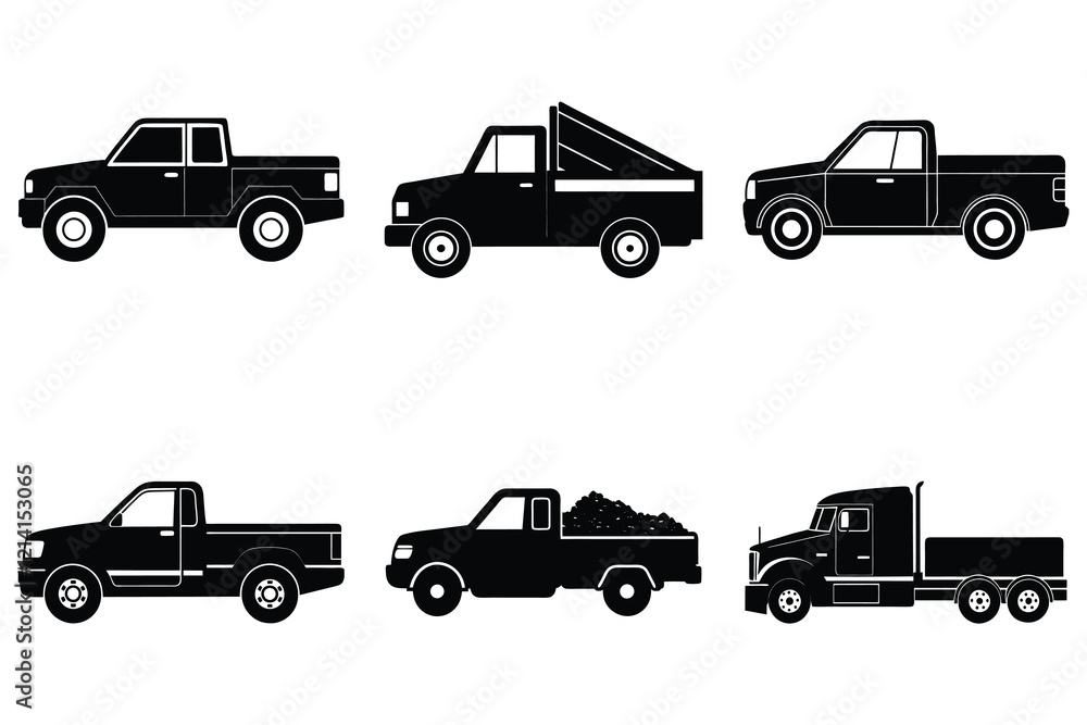 Fototapeta premium Pickup truck silhouette collection vector isolated on white background