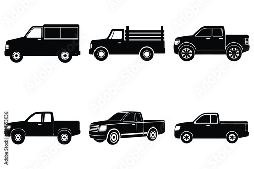 Pickup truck silhouette set on white background isolated