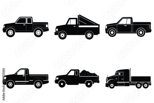 Pickup truck silhouette collection vector isolated on white background