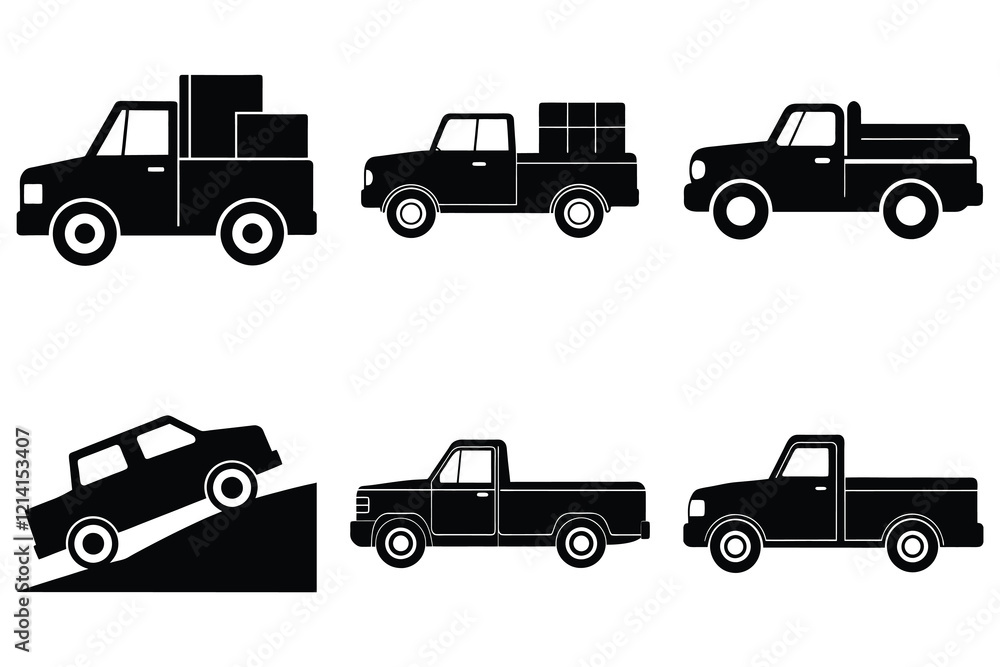 Pickup truck silhouettes vector set on isolated white background Pickup truck silhouettes vector set on isolated white background