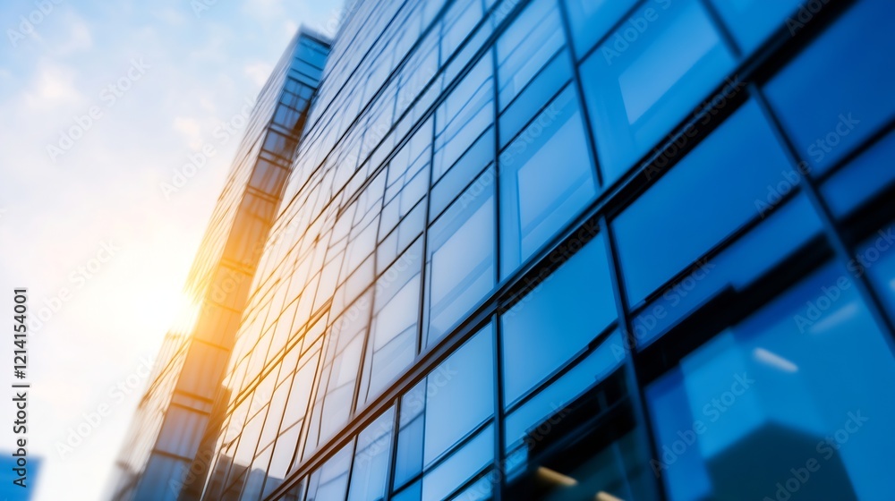 Modern glass office building exterior reflecting sunlight with blue sky background : Generative AI Modern glass office building exterior reflecting sunlight with blue sky background : Generative AI