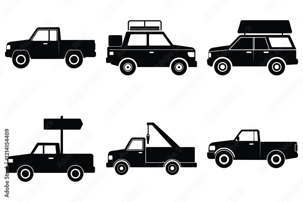 Pickup truck vector silhouette set isolated on white background Pickup truck vector silhouette set isolated on white background