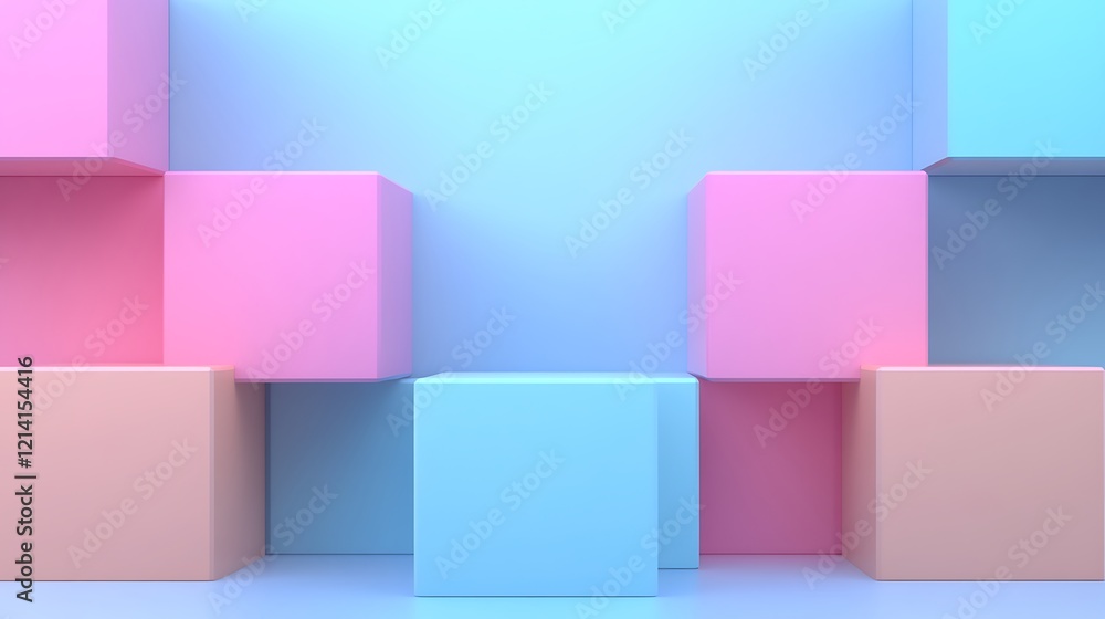 Obraz premium Colorful Pastel Cubes on Soft Gradient Background for Modern, Trendy, and Playful Design Concepts