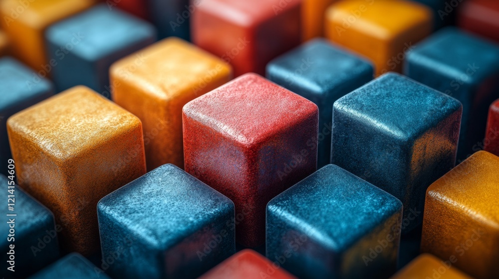 Colorful textured cubes stacked in an artistic composition Colorful textured cubes stacked in an artistic composition