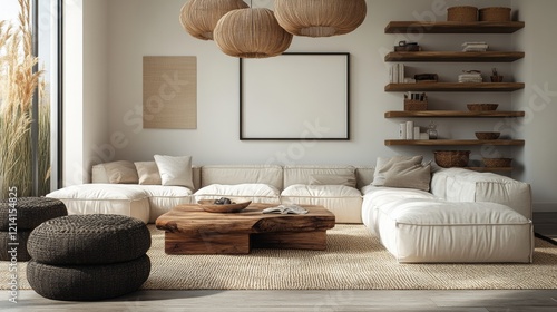 Cozy modern living room with natural textures and light decor