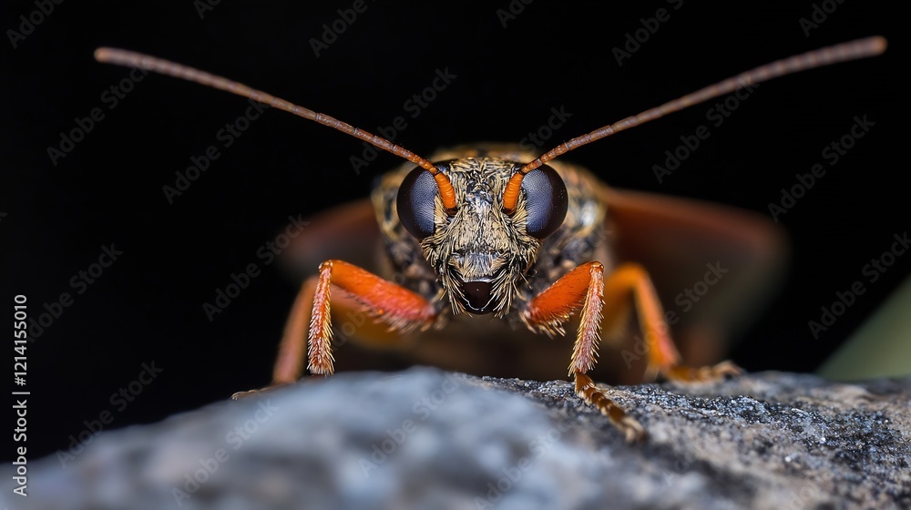 Macro Shot of Inquisitive Insect on Rock with Detailed Antennae and Compound Eyes : Generative AI