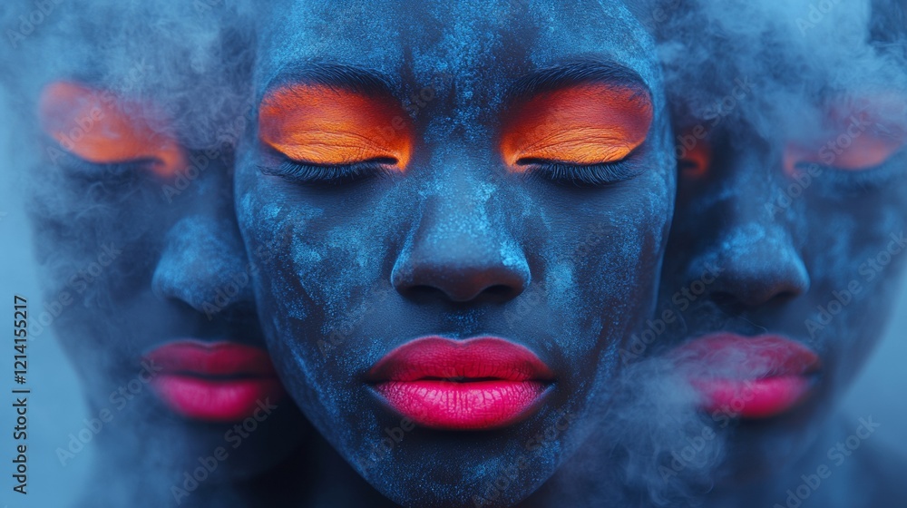 Creative composition of a surreal face in blue tones Creative composition of a surreal face in blue tones