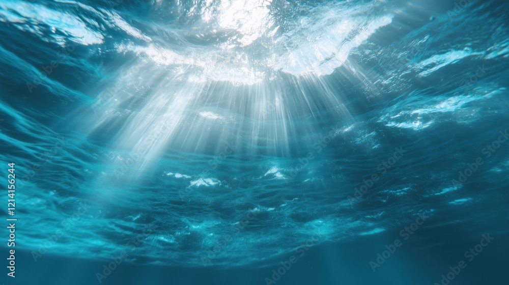 Sunlight dances through the water, casting beautiful light in the ocean's depths and unveiling rich blues Sunlight dances through the water, casting beautiful light in the ocean's depths and unveiling rich blues