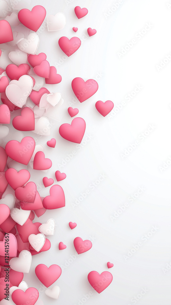 Pink and white hearts forming gradient border on white Pink and white hearts forming gradient border on white